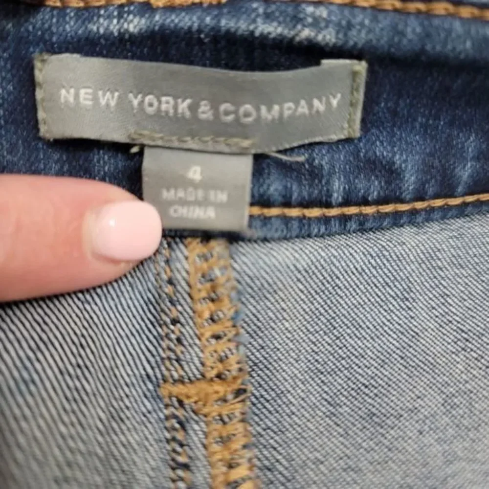 New York & Company Denim Dark Patches Blue‎ Pencil Skirt color block Y2K size 4